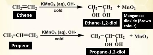 alkene + KMnO4 in alkali medium